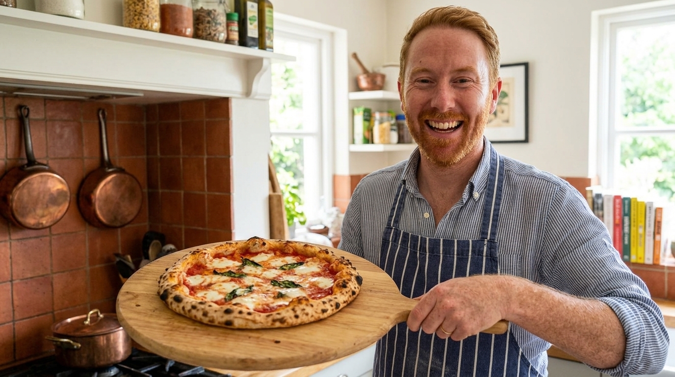 Chris Goodall cooking Homemade Margherita Pizza