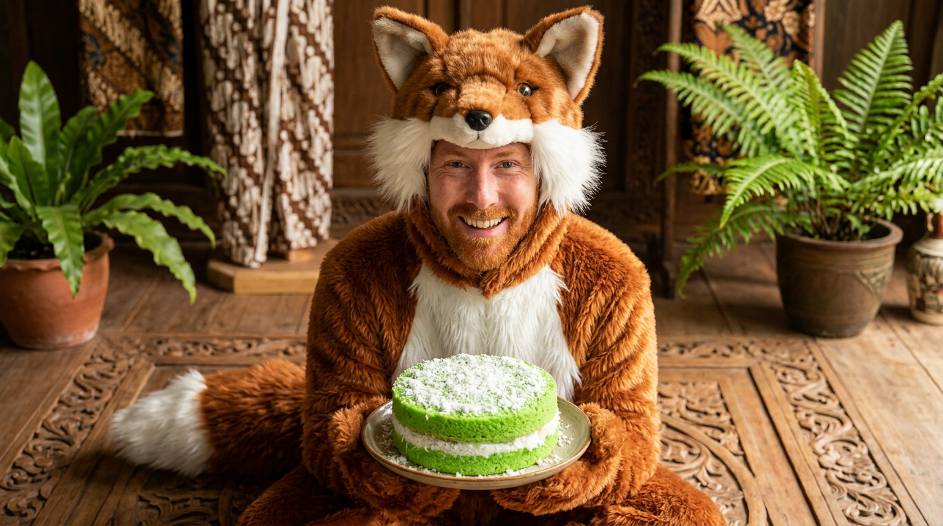 Chris Goodall cooking Ia's Coconut Pandan Layer Cake (Bolu Pandan)